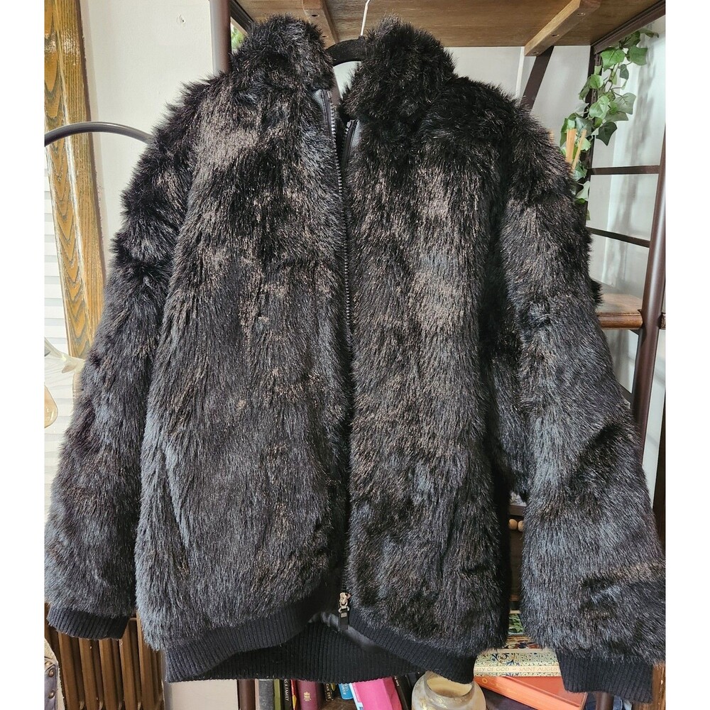 Ablanche Urban Furfitters Hooded Faux Fur Black Coat Excellent Condition XXL